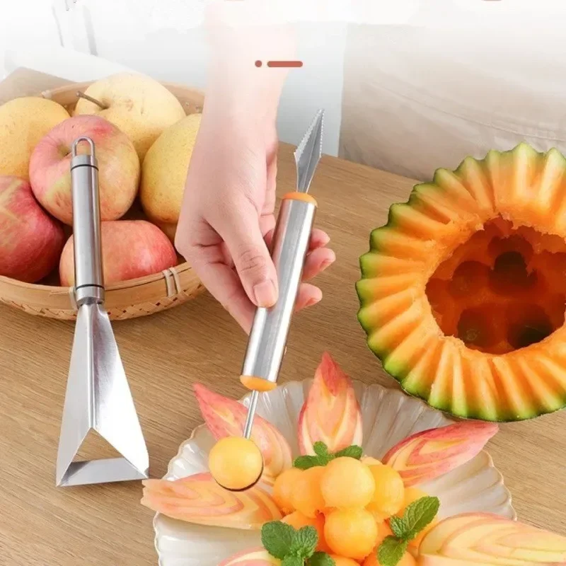 Outdoor Fruit Push Knife Double Head Melon Baller Scoop Triangular Shape Peeler Vegetable Slicer Fruit Platter Tool for Camping