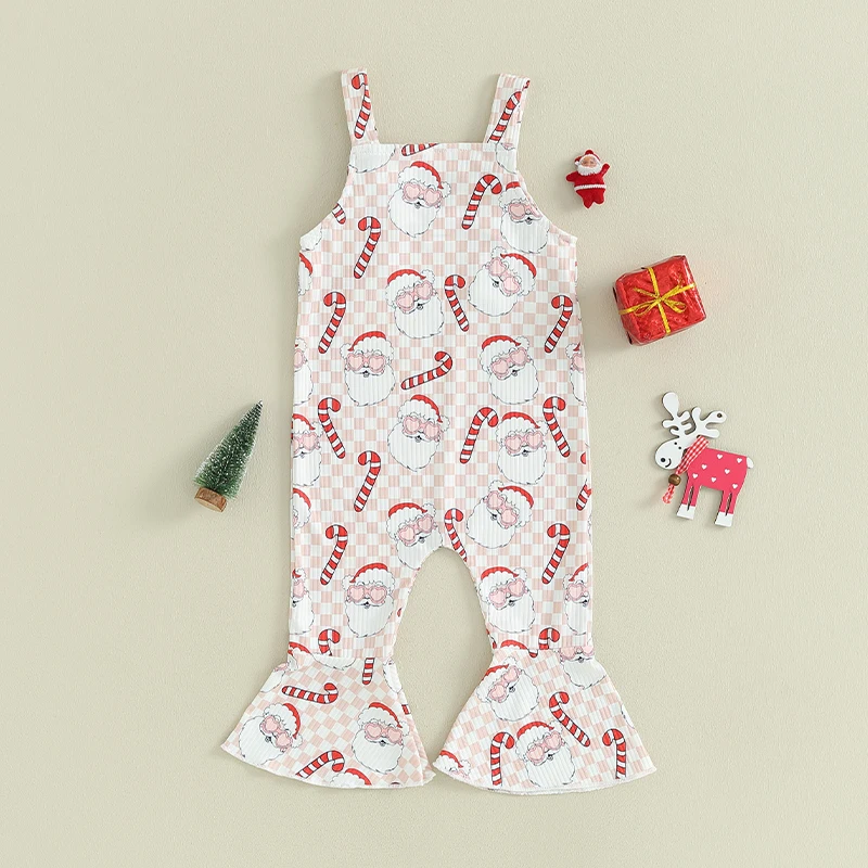 

Toddler Baby Girl Christmas Overalls Sleeveless Jumpsuit Suspender Flare Pants Romper Bell Bottoms Playsuit