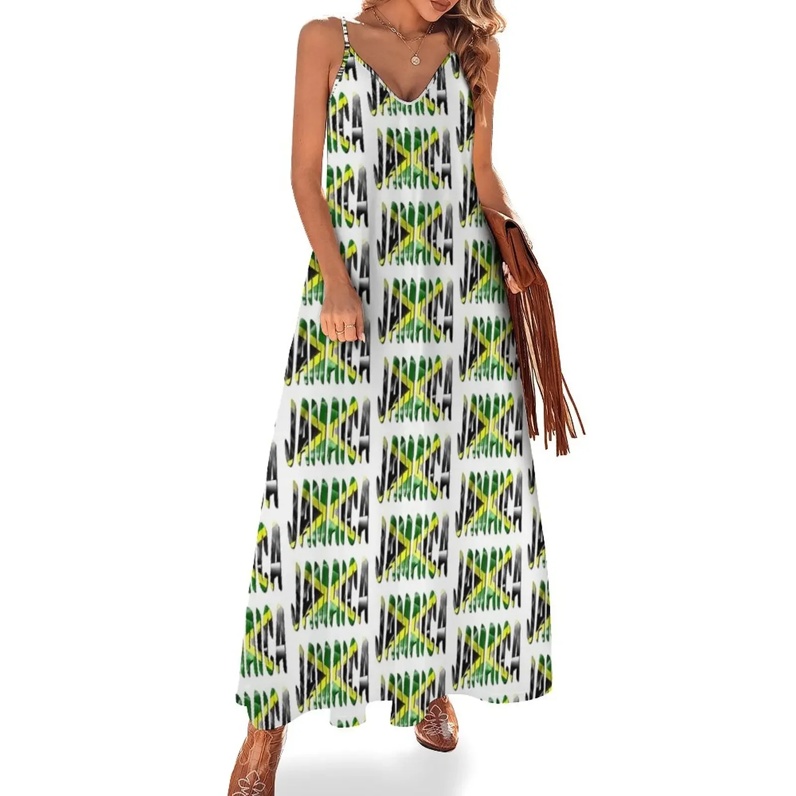 

Jamaica Flag Texture Word Sleeveless Dress dresses for woman 2024 elegant party dress for women 2024