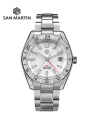 San Martin 42mm MOP Dial Men's Luxury Watches Business Dress Watch NH34 GMT Automatic Mechanical Sapphire Luminous 10Bar SN0130