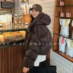 2024 Winter Frauen Jacke kurze Kapuze Daunen jacke Mantel koreanische Mode dicke warme Parkas lose weiße Ente rosa Outwear