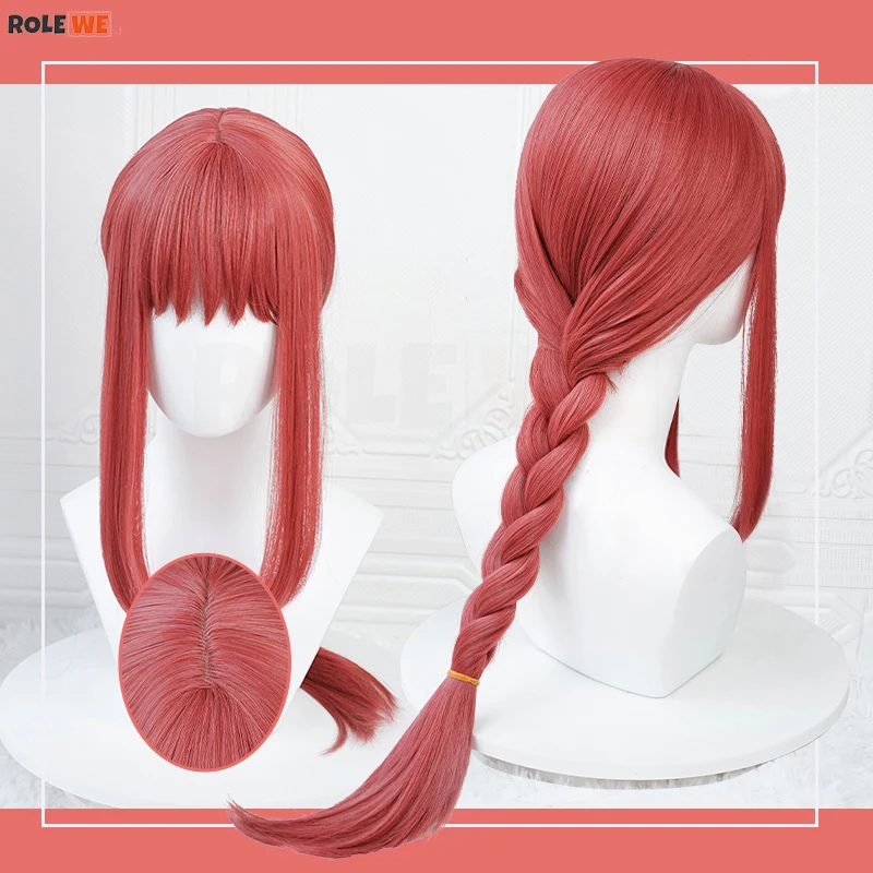 

High Quality Makima Cosplay Wig Anime Long Rose Red Twisted Braid Heat Resistant Synthetic Hair Halloween Party Wigs + Wig Cap