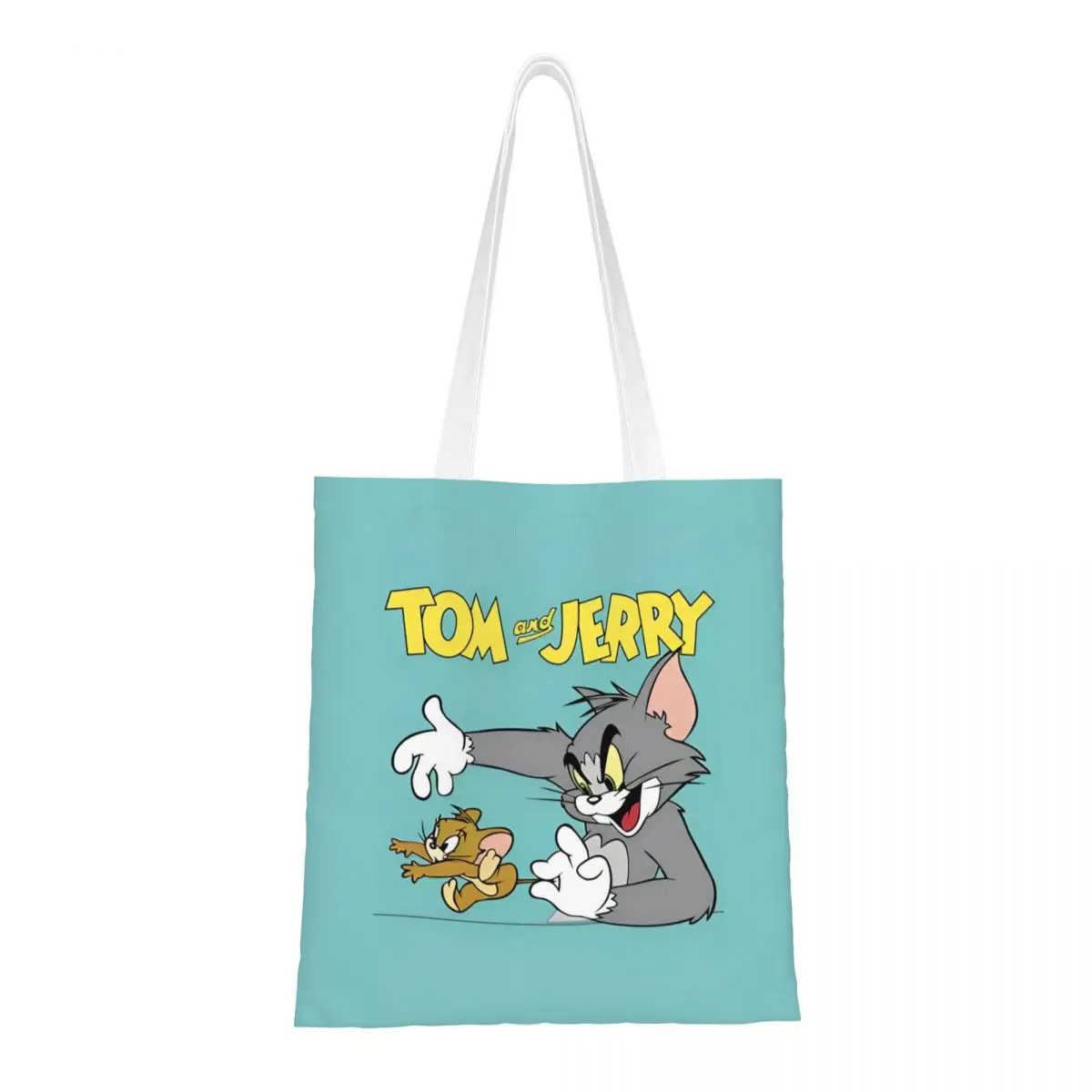 Tom y Jerry película gato y ratón bolsas de mano bolso de mujer bolso de hombro plegable para estudiante bolsa de comestibles reutilizable