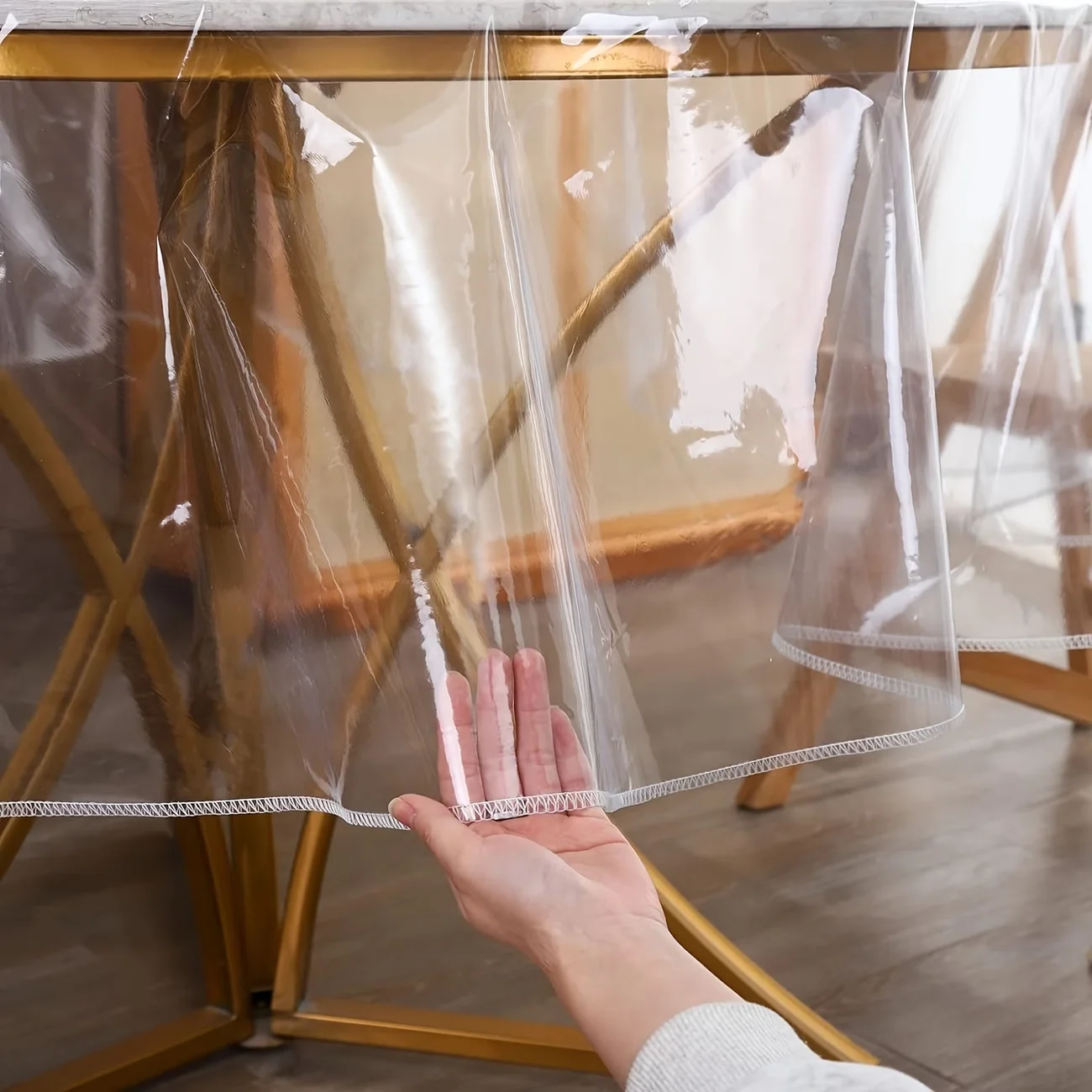 1PC Transparent Hemmed Tablecloth with Sewn Edges, Suitable for Daily Family Dining, Cafes, Teahouses, Office Desks