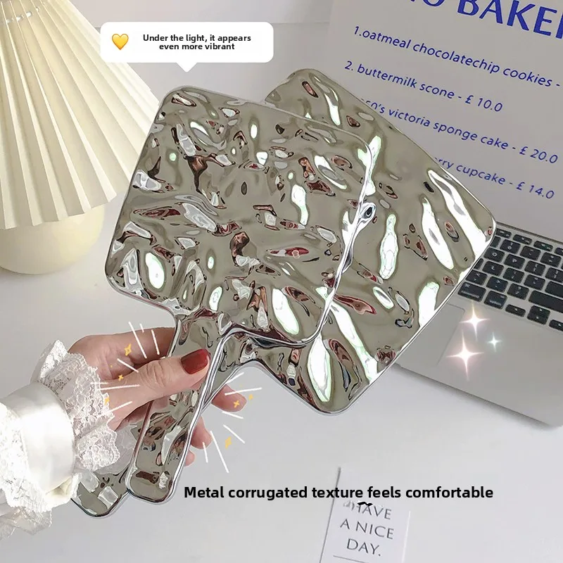 

Electroplating Water Ripple Ins Wind Internet Celebrity Hand-held Makeup Mirror Portable Carry Mirror Hand-held Makeup Mirror