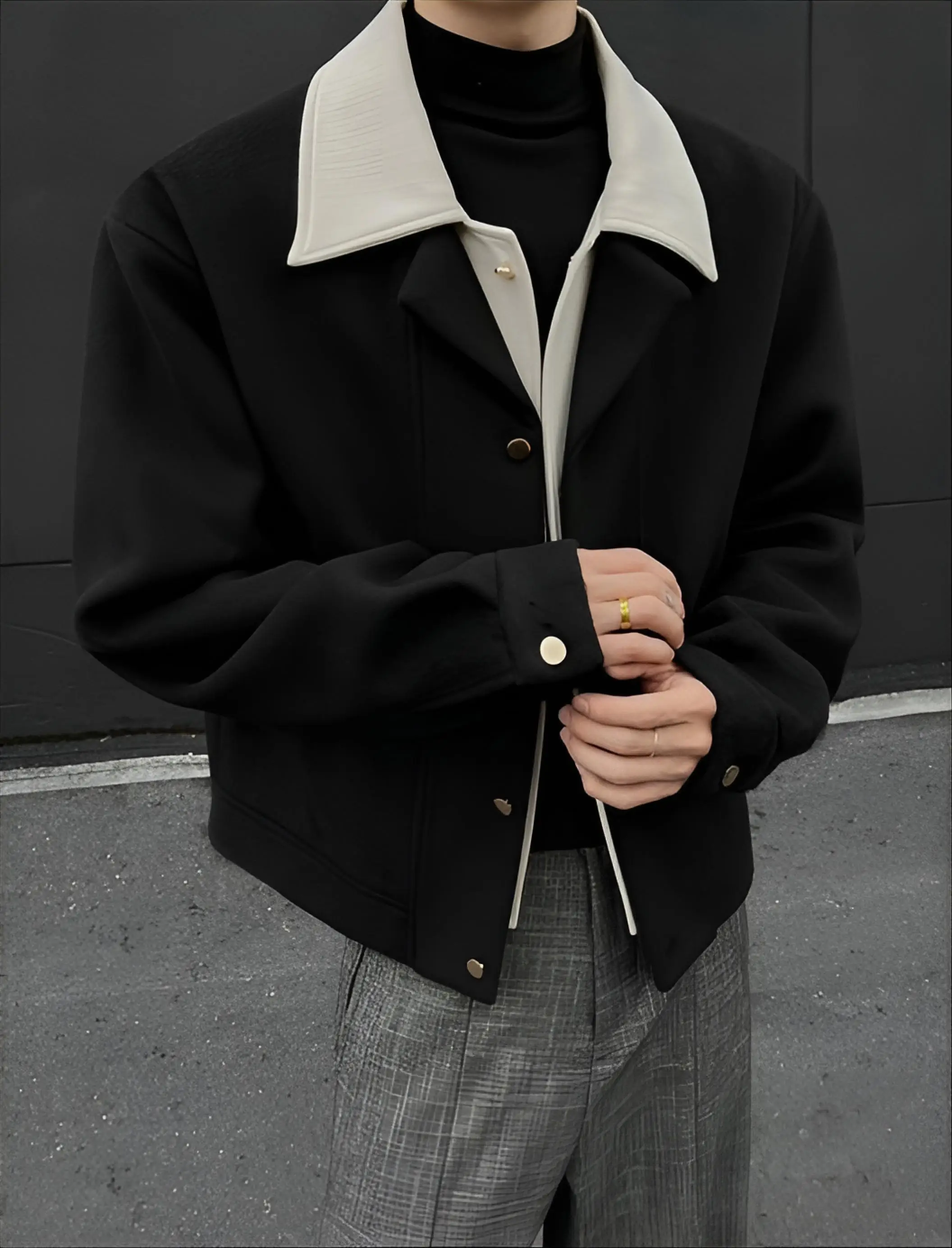 

Мужская куртка из шерстяной смеси в стиле эмо: свободная, оверсайз, комфортная, повседневная, городская, уличная мода, трендовая молодежная одежда для хипстеров