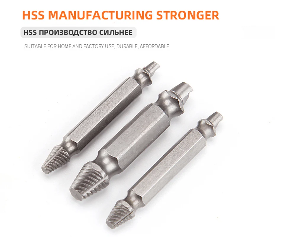 4 Stück beschädigte Schraubenausdreher-Bohrer, doppelseitige Beschädigung, Easy Out Stud Reverse Screw Extractor Tool Kit – Detail 5