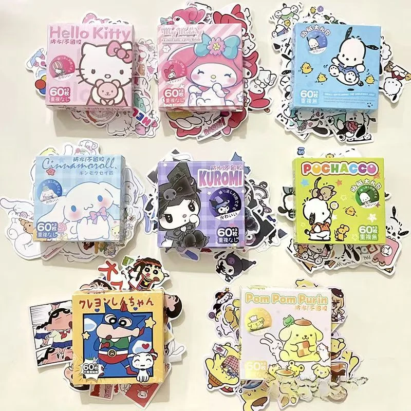 60Pcs Cute Kuromi Cinnamoroll Pochacco Stickers for Kids Girls DIY Laptop Phone Diary Cute Cartoon Sanrio Sticker Kids Toys