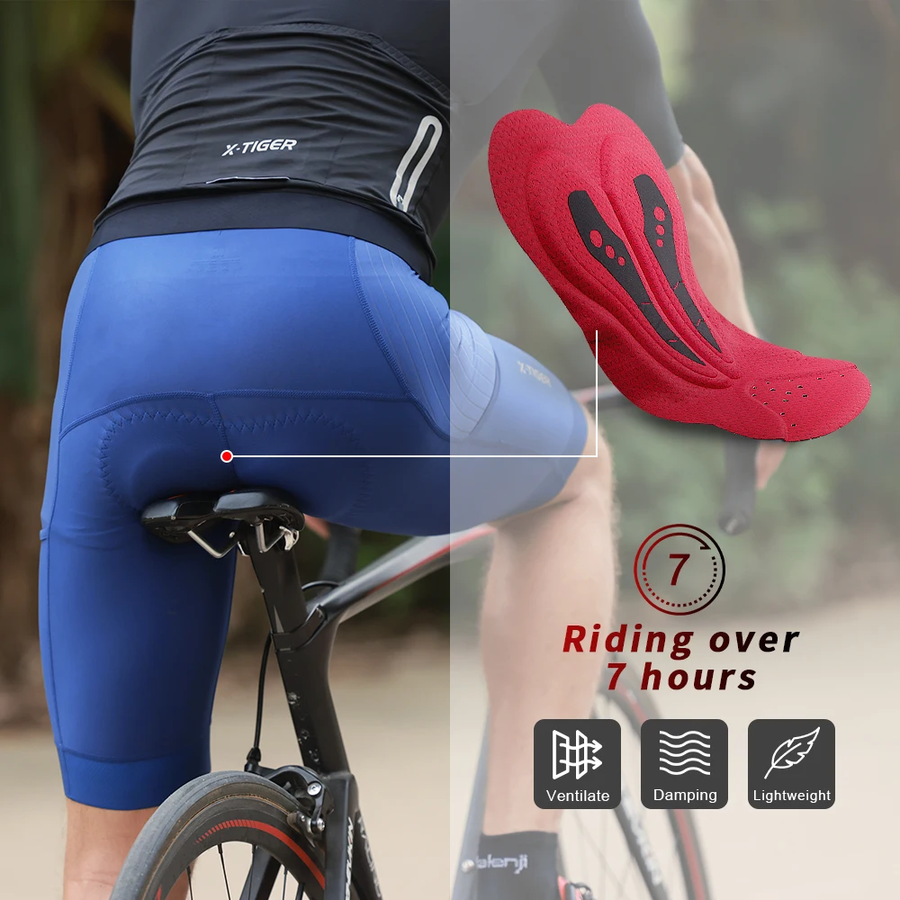 X-TIGER Pro Cycling Shorts MTB Road Men Bike Short Men's Sponge Cushion Blue Lycra Summer Clothing Long Distance Shorts Riding