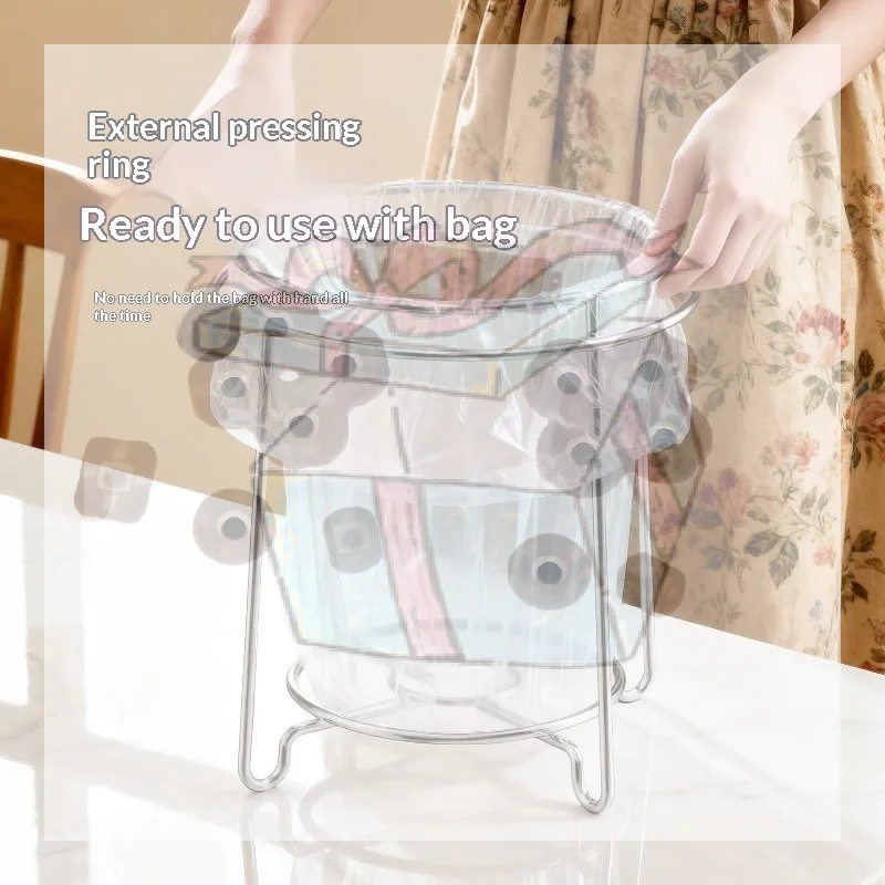 【CC】Stainless Steel Trash Bag Holder With External Pressure Ring Easy Bag Installation For Kitchen Home Waste Disposal