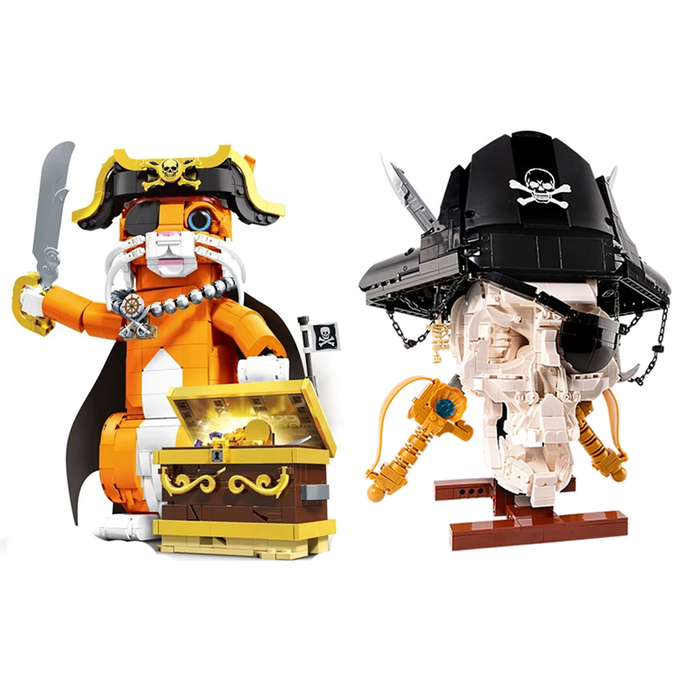 القراصنة القط الكابتن جاك بنة الكاريبي القراصنة الجمجمة نموذج صغير الطوب الشكل لعبة لعيد الميلاد هدية عيد ميلاد