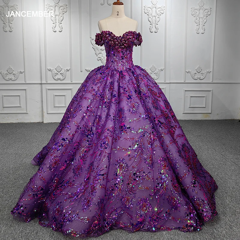 Customized Lilac Quinceanera Dress Ball Gown Shiny Sequins Short Sleeves Applique Beaded Mexico Sweet 16 Vestidos De 15 Anos