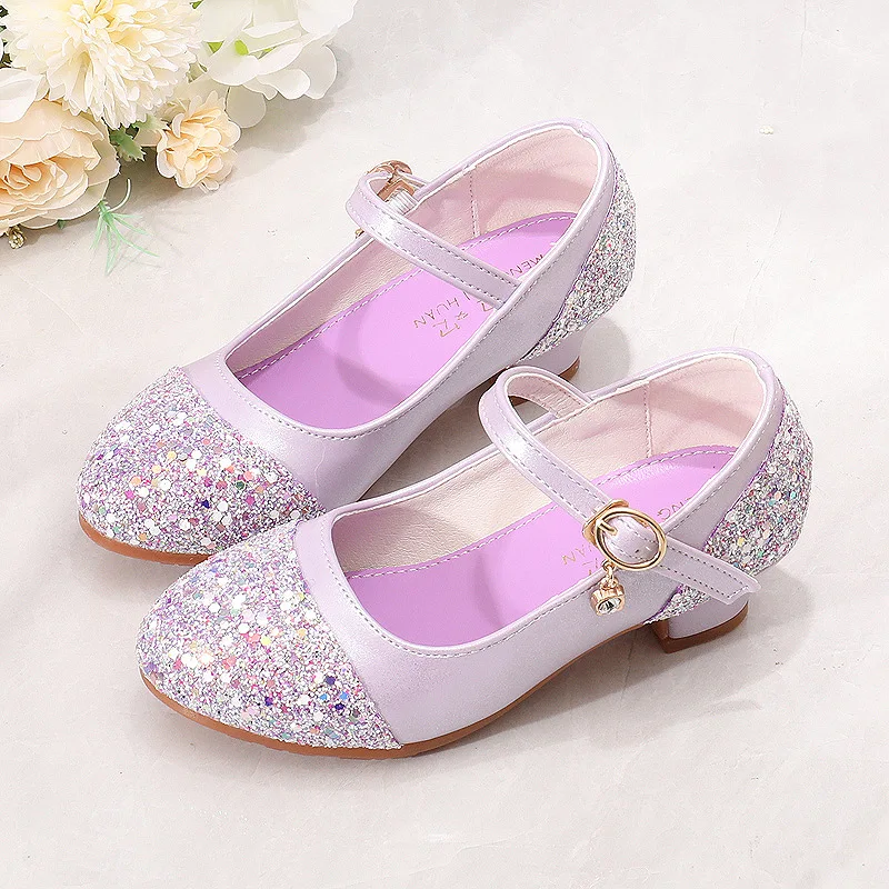 

Girl Princess Shoes Spring New Fashion Sequin Children's Leather Shoes Baby Girl Performance Crystal Shoes High Heels
