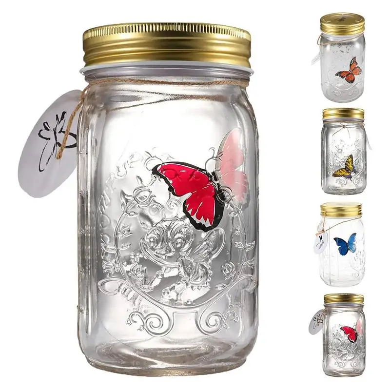 

Magic Flying Butterfly Jar LED Lamp Glass Mason Jar Simulation Butterfly Butterfly Fly Insect Collecting Bottle Novelty 1PC Gift