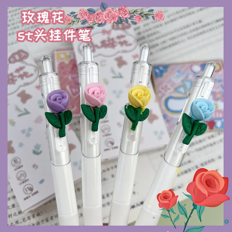 

36PCS Rose Unisex pen st head high quality touch pen high color three-dimensional pendant pen maiden heart ins style black pen