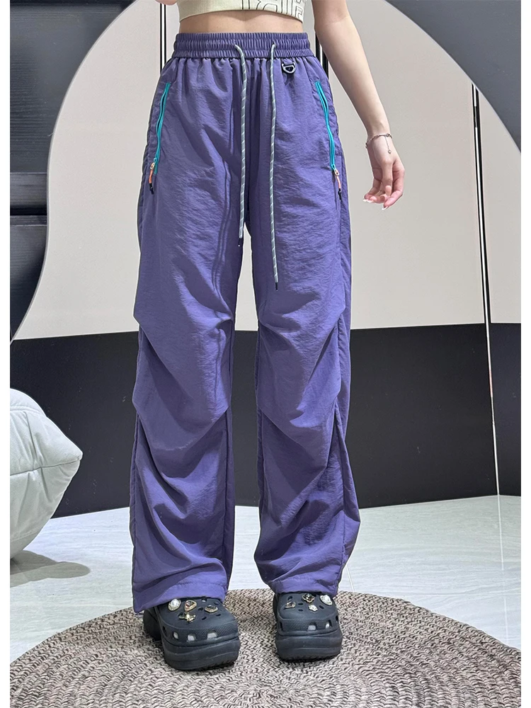 

Outdoor Purple Summer Thin Ice Silk Qui Dry Function Paratrooper Pants Running Sports Trousers ex Breathable Loose Fit