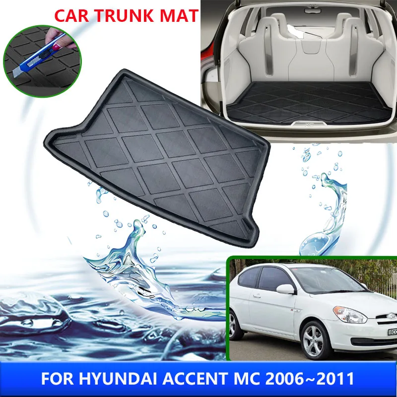 Car Trunk Mat For Hyundai Accent Verna 2006~2011 Dodge Attitude MC 2007 2008 2011 Trunk Mats Rear Cargo Tail Pad Auto Accessorie