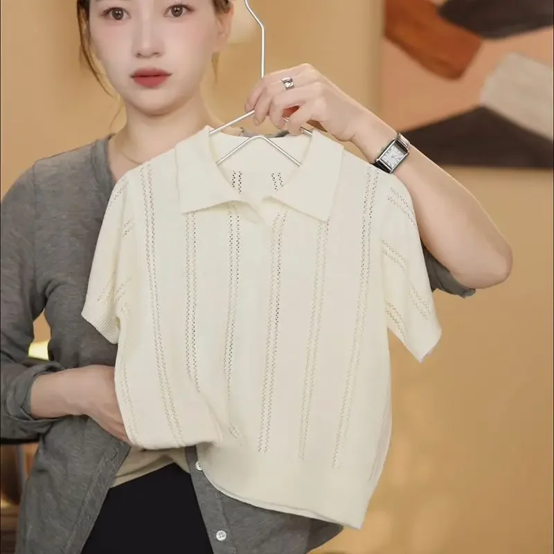 Boys' Polo Shirt Ice Silk Hollow Knitted Shirt Summer New Design Children's Short Sleeve T-shirt 80-160CM