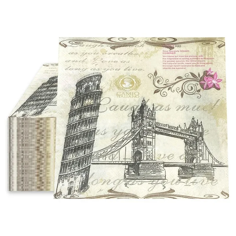 New Leaning Tower Hanging Bridge Scenic Printed Napkins Party Table Decoration Paper Placemats Butterfly Bone Bartlett Paper