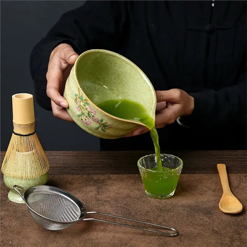 ABWZ-Tea Bamboo Whisk 5 Pcs Matcha Set With Matcha Bowl Japanese Matcha Kit Matcha Holder Japanese Tea Ceremony B