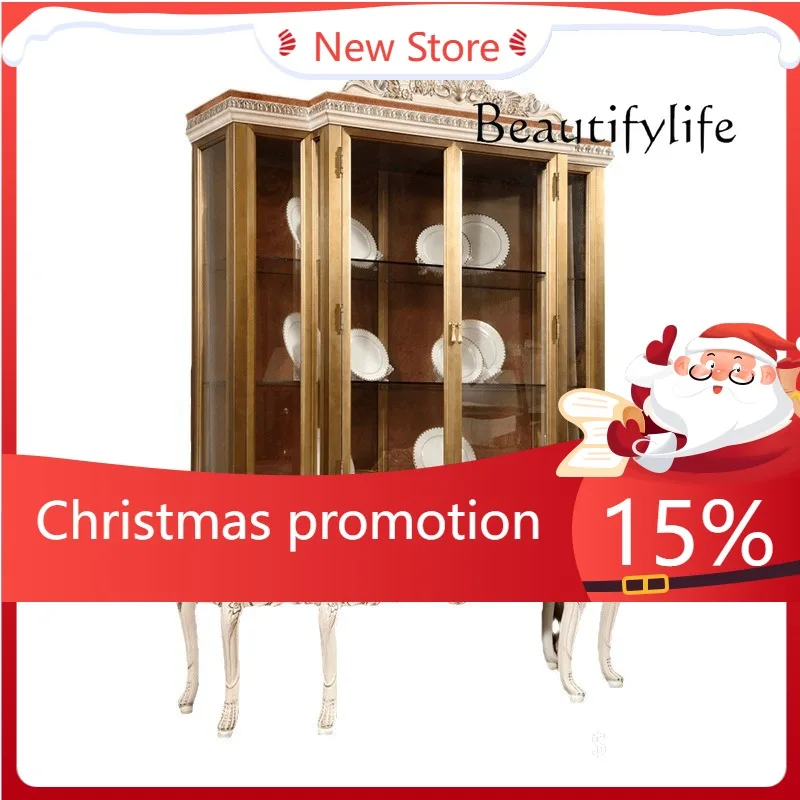 

Европейский винный шкаф из массива дерева с резными цветочными узорами и стеклянными вставками, декоративный шкаф для ресторана, витрина, большой шкаф для квартиры