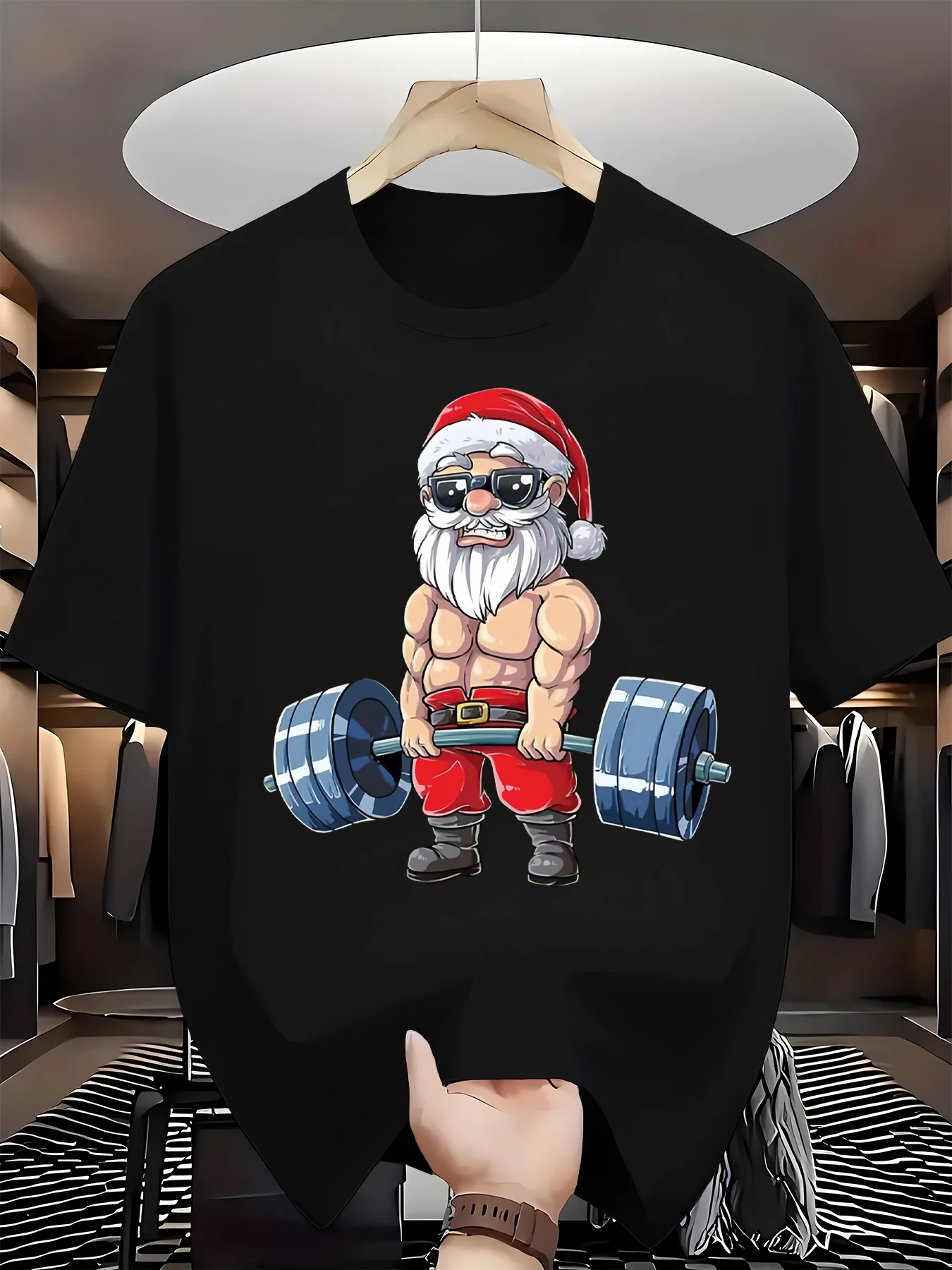 Gym Santa Claus T-Shirt Summer Mens Tracksuit O-Neck Short Sleeve Pullover Top Breathable Sportswear Harajuku Fashion Streetwear