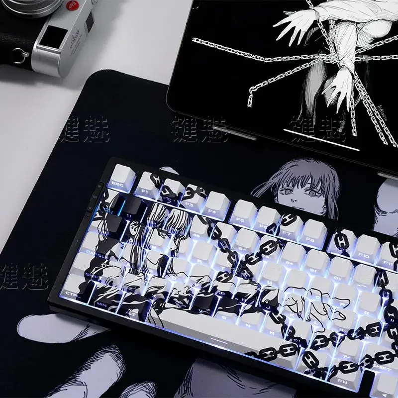 129 Klawiszy Białe Makima Anime Keycapy Półprzezroczyste Klawisze PBT Keycap Chreey Keycaps Barwione Sublimacyjnie Nakładki na Klawisze Mechaniczne do Klawiatur 64/68/71/108 — zdjęcie produktu 4