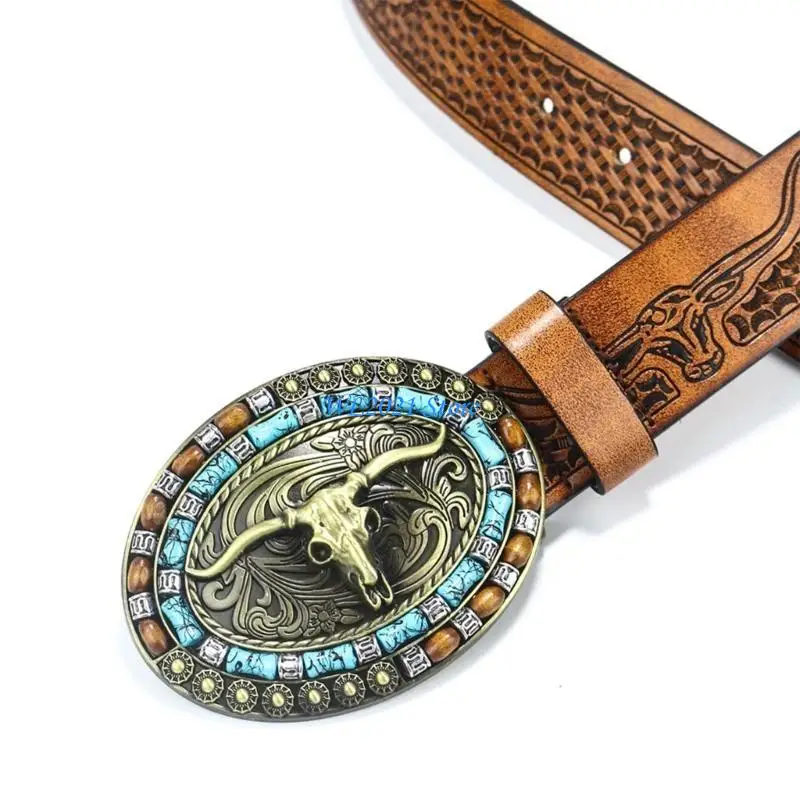 

G5GC Relief Head Waist Belt Adjustable Belt for Man Jeans Decors