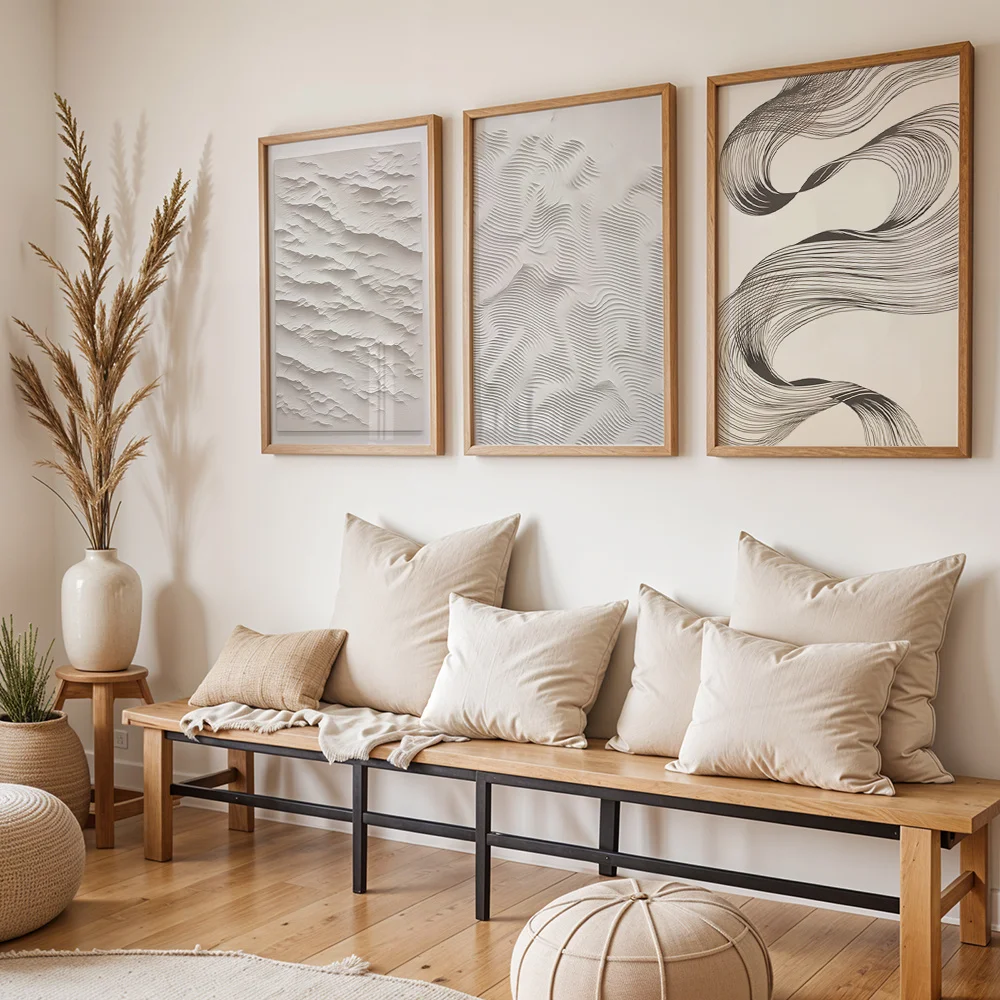 3pcs frameless Canvas Painting 3Pcs Abstract Mountain Line Canvas Poster Wall Art,2D Print Wall Decor,Minimalist Home Decoration
