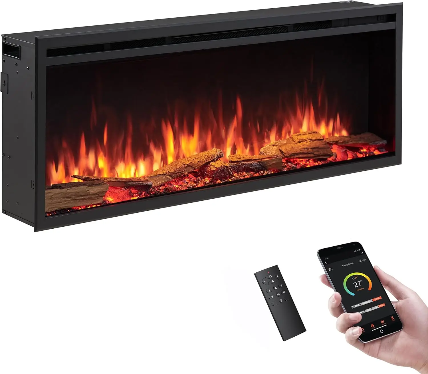 

Heater 750W/1500W, Multi Colors of Flame & Fuel Bed, Alexa/Google Assistant Enabled