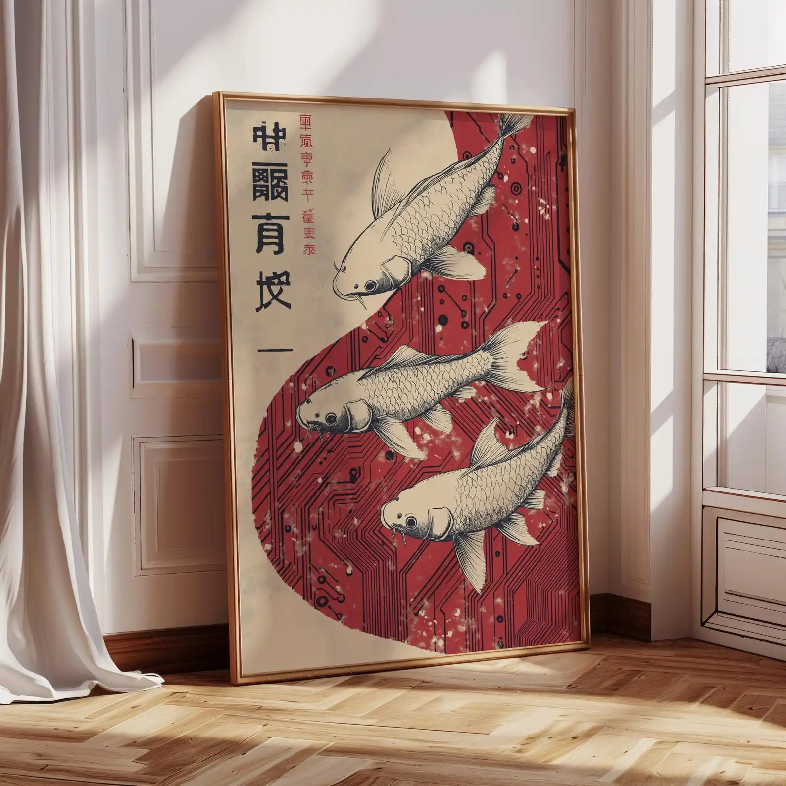 Japanisches Vintage-Koi-Fisch-Leinwandposter, rahmenlos, Retro-Poster mit japanischen Tiermotiven aus Tokio, für Wohnzimmer- und Schlafzimmerdekorationen, Geschenk