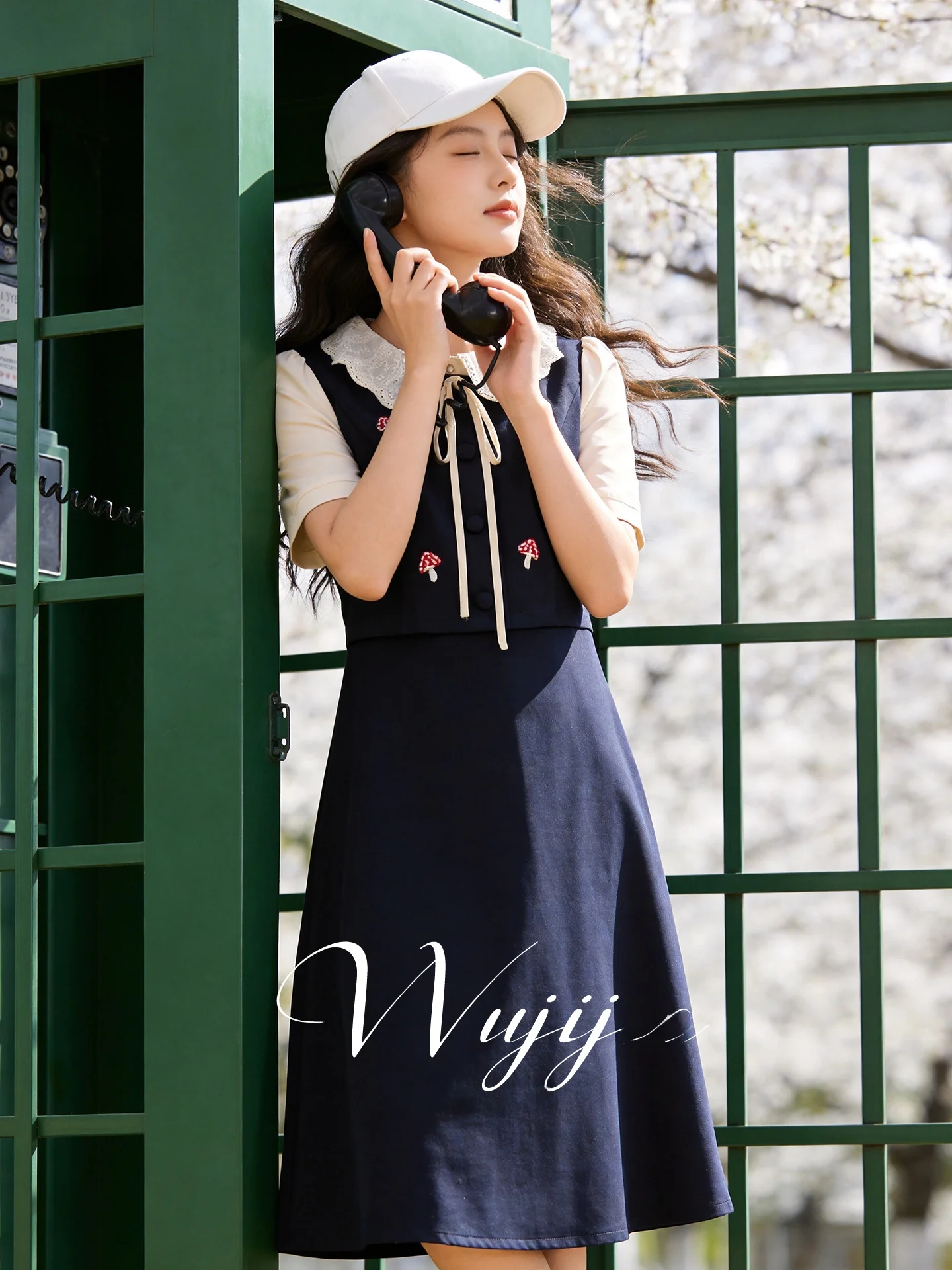 

Slimming plus Size Dress Doll Collar Design Summer New Style High Waist A-Line Skirt Polyester Fiber Short Sleeve Mid-Length