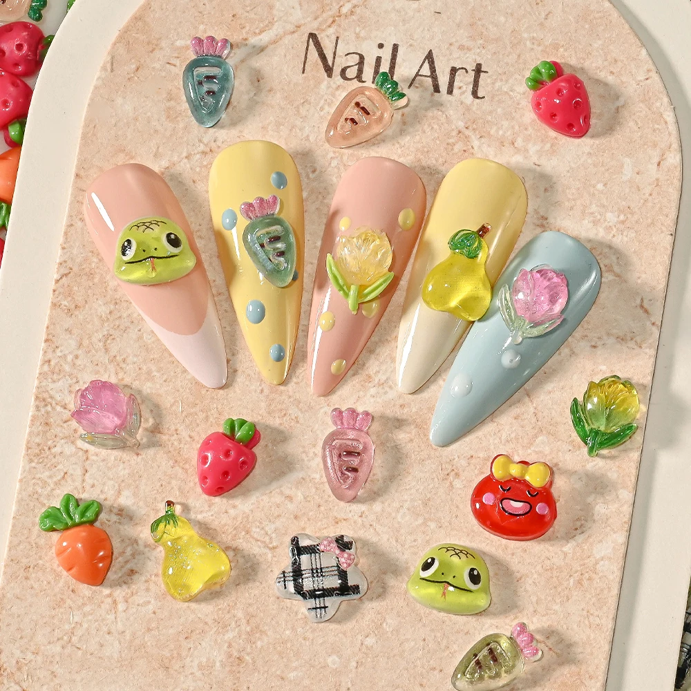 150-200 قطعة مختلطة ثلاثية الأبعاد الفراولة/الجزر/التوليب/الكمثرى/ثعبان مسمار السحر 8/10/12 مللي متر الراتنج الفاكهة والحيوان مسمار الفن لتقوم بها بنفسك مانيكير أجزاء و * &