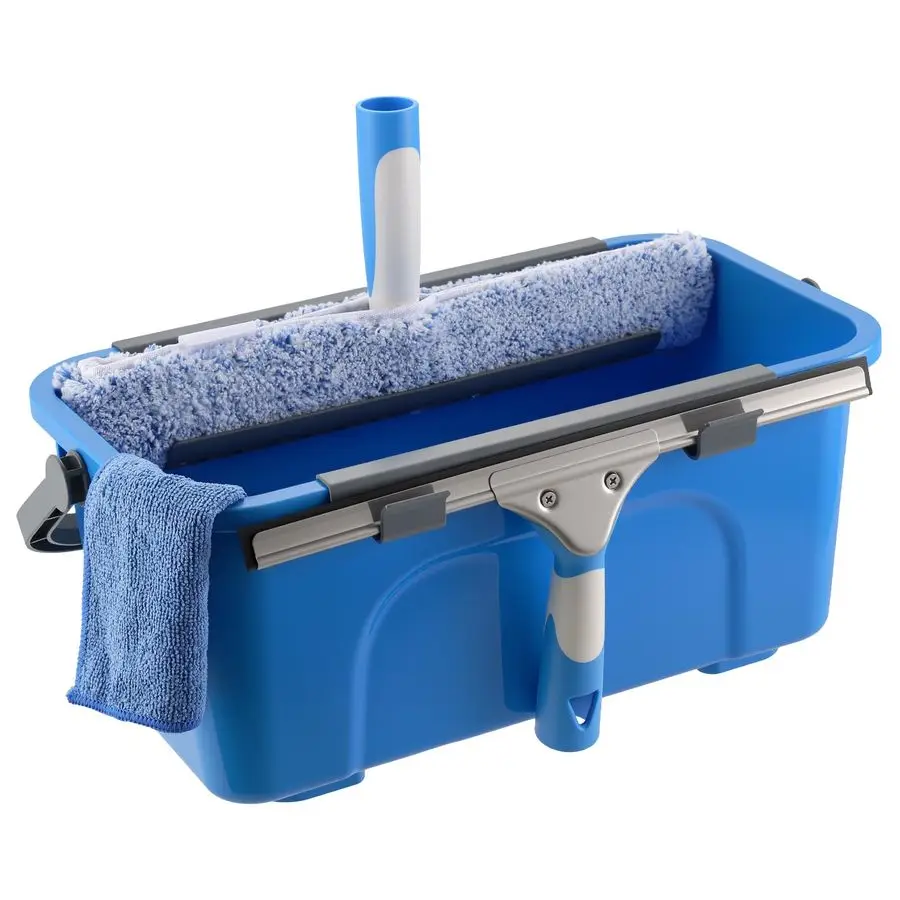 

Window Cleaning Kit, Include Compact Cleaning Bucket 3 Gallon, Silicone Squeegee, Microfiber Scrubber, Cloth, Allinone Window Cl