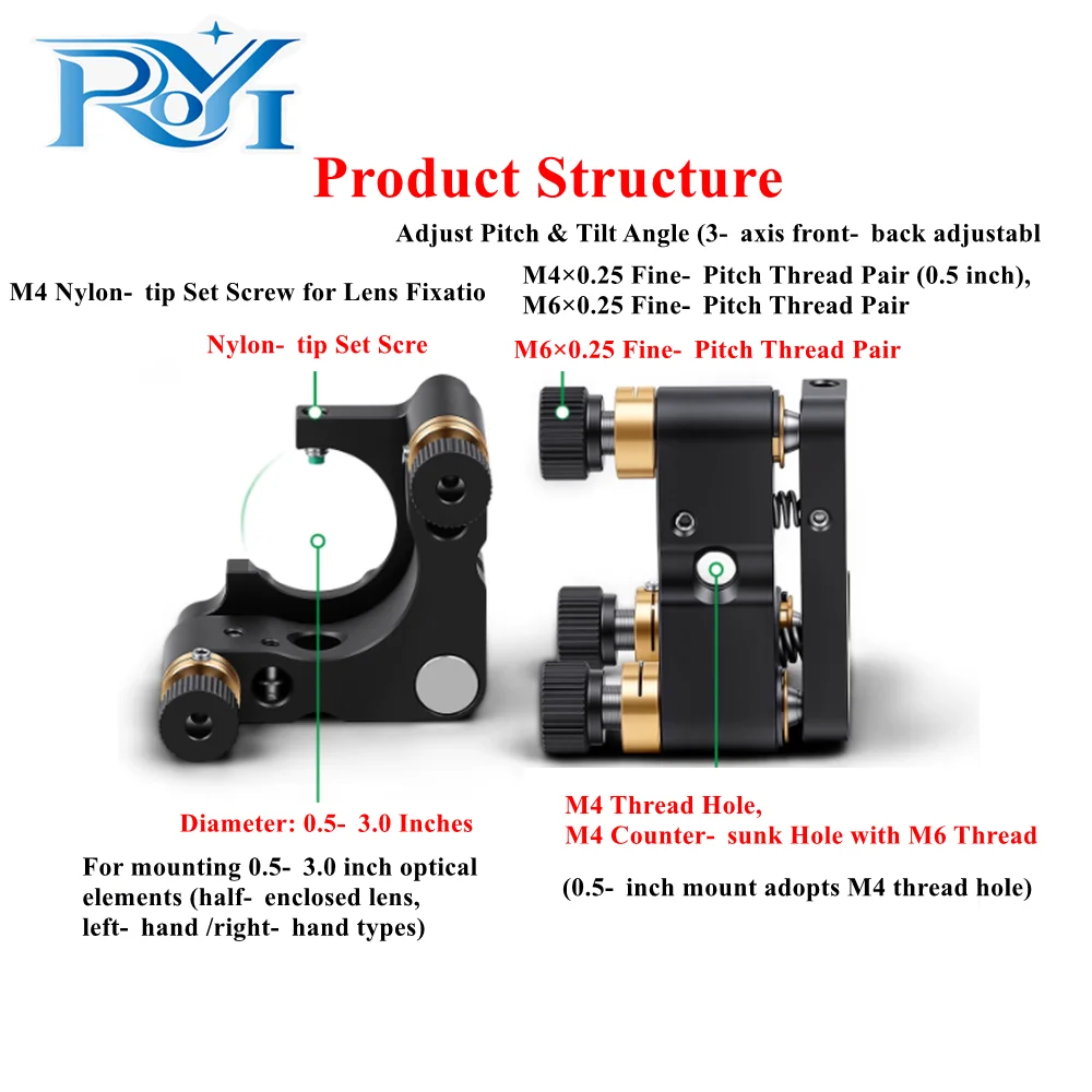 C‑Type Open Optical Mirror Mount Laser Optical Adjustment Frame Aluminum Alloy Black Anodized Lens Holder for Lab Optical Experi