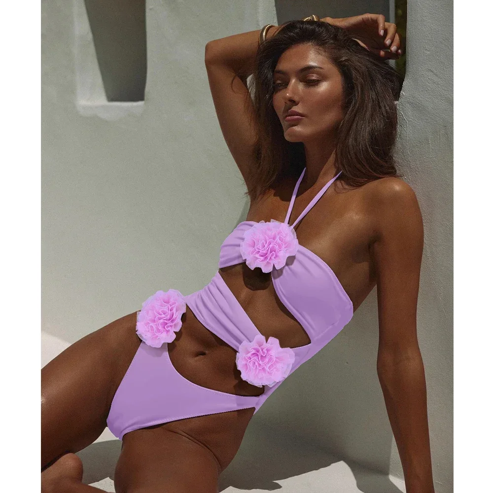 

2023 Sexy Floral One Piece Swimsuit Women Swimwear Push Up Bathing Suit Hollow Out Monokini Swimsuit Solid Padded Swimming Suit