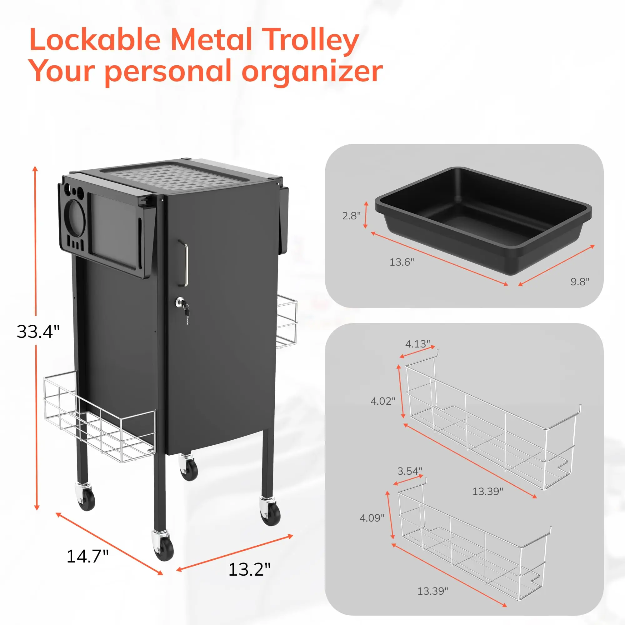Upgraded Lockable 5-Tray Metal Salon Cart with 2 Holders & Baskets