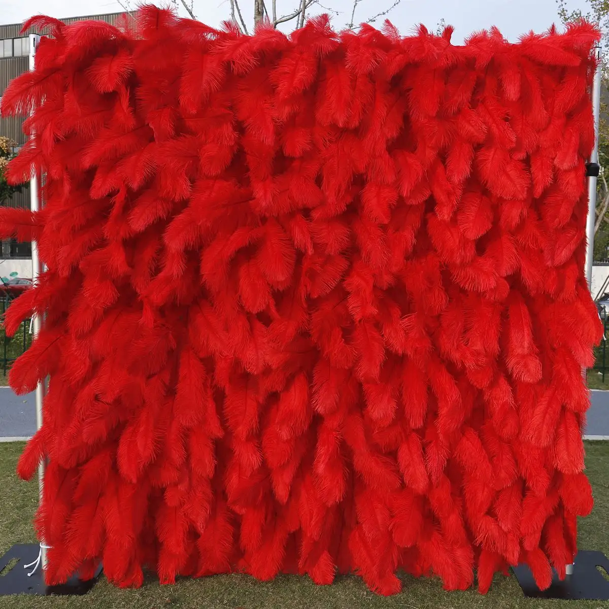 Feather flowers Wall Series 5D luxury red feather flowers wall wedding background decorative cloth Green plant party event props