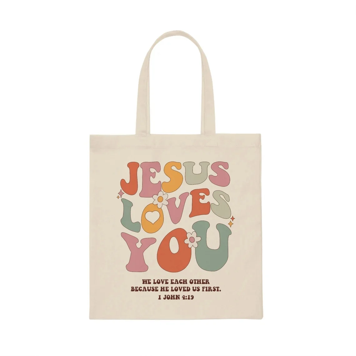กระเป๋าผ้าแคนวาสลายพระเยซูรักคุณ กระเป๋าช้อปปิ้งแบบใช้ซ้ำได้ทันสมัย เป็นมิตรกับสิ่งแวดล้อม กระเป๋าสะพายไหล่ลำลองสำหรับผู้หญิง
