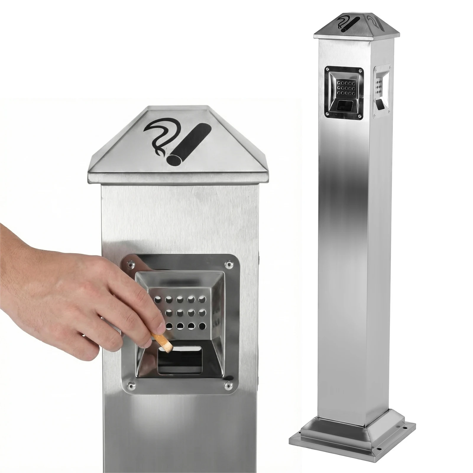 Contenedor de Basura Vertical de Metal de 43.7 Pulgadas de Altura con Llave, Cubo de Basura con Cubeta Interior para Hogar, Exteriores, Piscina, Jardín, Oficina, Hotel