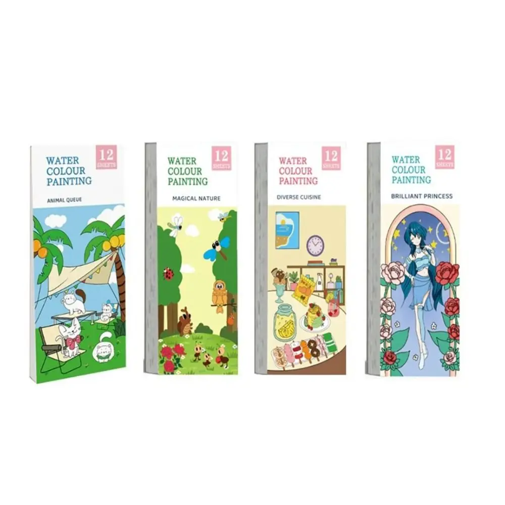 

12-страничная акварельная книжка-раскраска с кистью для рисования, книжка-раскраска «сделай сам», портативная книга для рисования граффити ручной работы, подарок