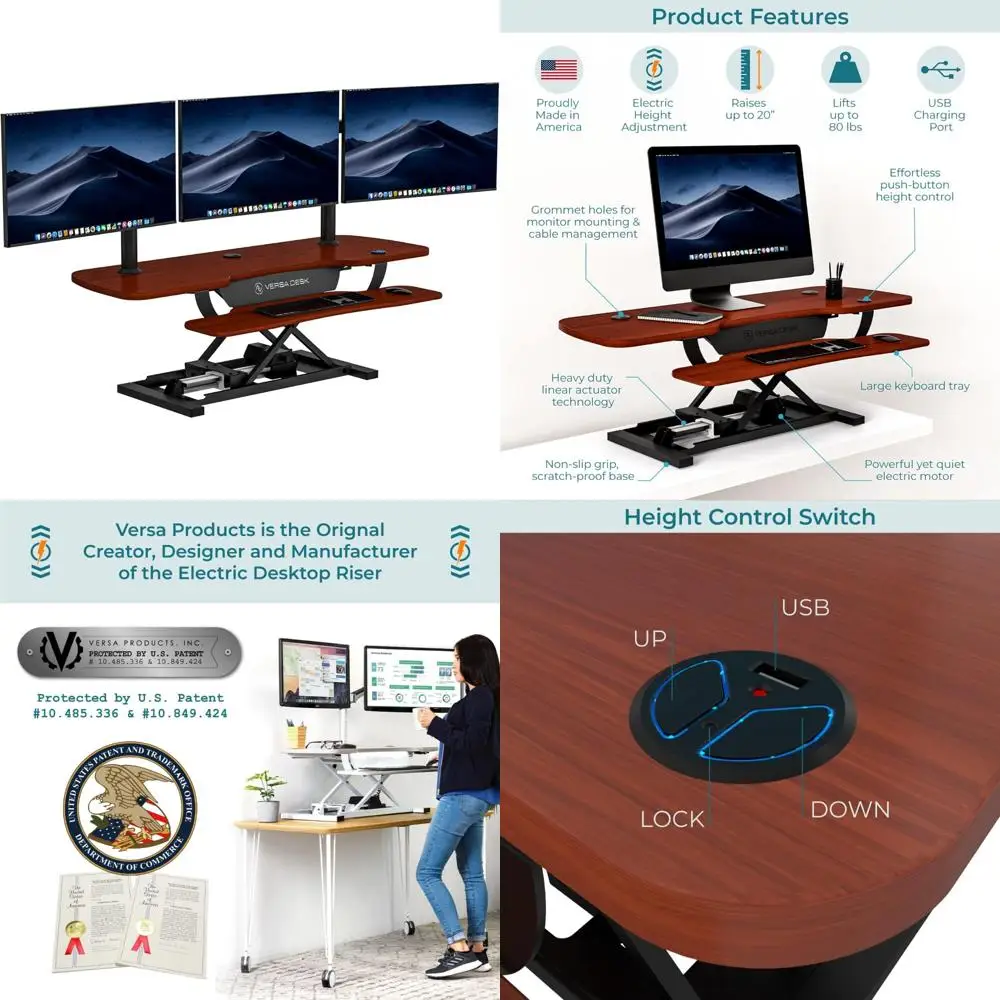 Electric Height Adjustable Desk Converter 48 Inch Ergonomic Standing Desk Riser with Keyboard Tray for Comfortable Office Use