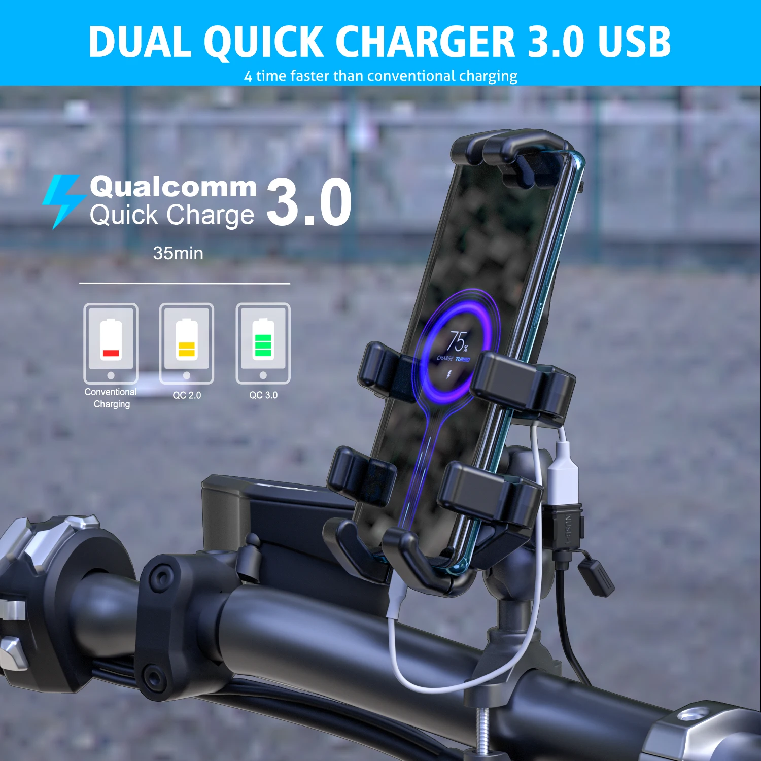 SAE Motorcycle Phone Charger With Dual/Single USB QC3.0 Fast Charging Smart Chip Safety Device Motorcycle Electronic Equipment