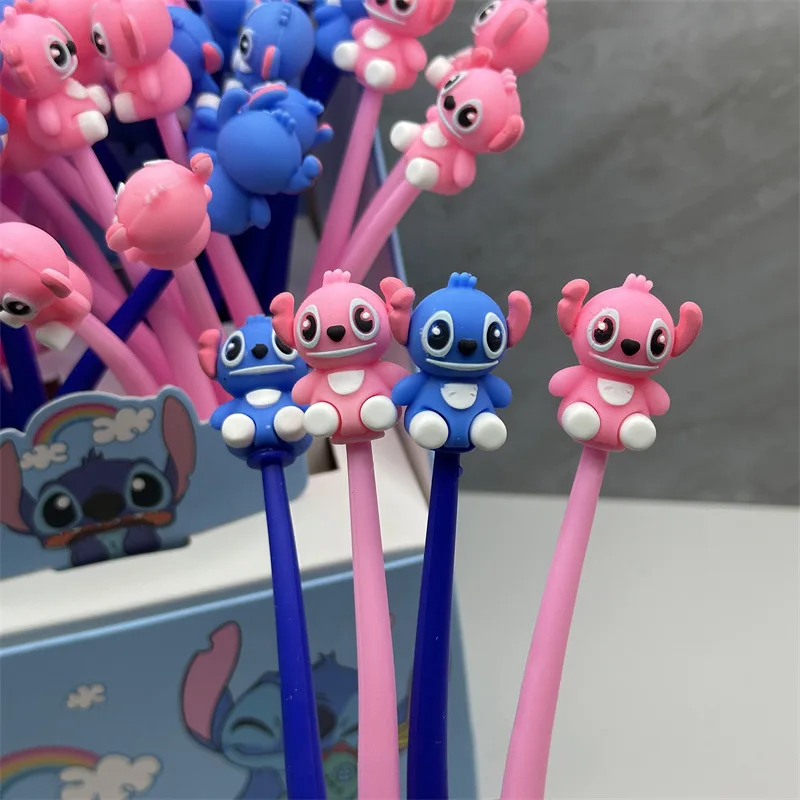 Disney Stitch Gel Pen 48Pcs Black 0.5mm Kawaii Cartoon Silicone Ornaments New Cute Styling School Supplies Friends Write Gifts