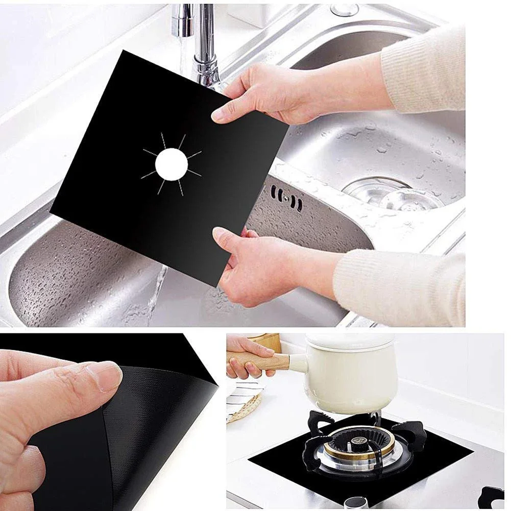 4PCS เตาแก๊ส Protector Stovetop Burner สําหรับแก๊สเตาล้างทําความสะอาดได้แก๊ส Stovetop อุปกรณ์ครัว MAT หม้อหุงข้าวฝาครอบ