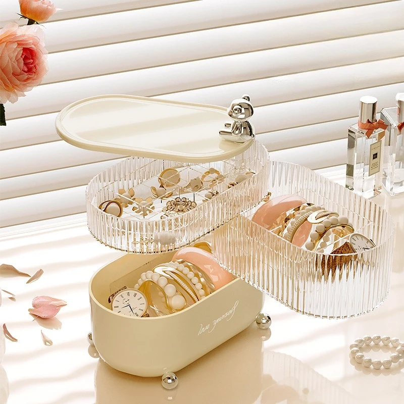 

Luxury Desktop Storage Box with Rotating Lid Dustproof Moistureproof for Jewelry Cosmetics Organizer