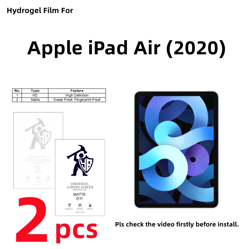 

2pcs HD Hydrogel Film For Apple iPad Air (2020) Matte Screen Protector For iPad Air (2020) 10.9 inches Clear/Frosted Full Cover