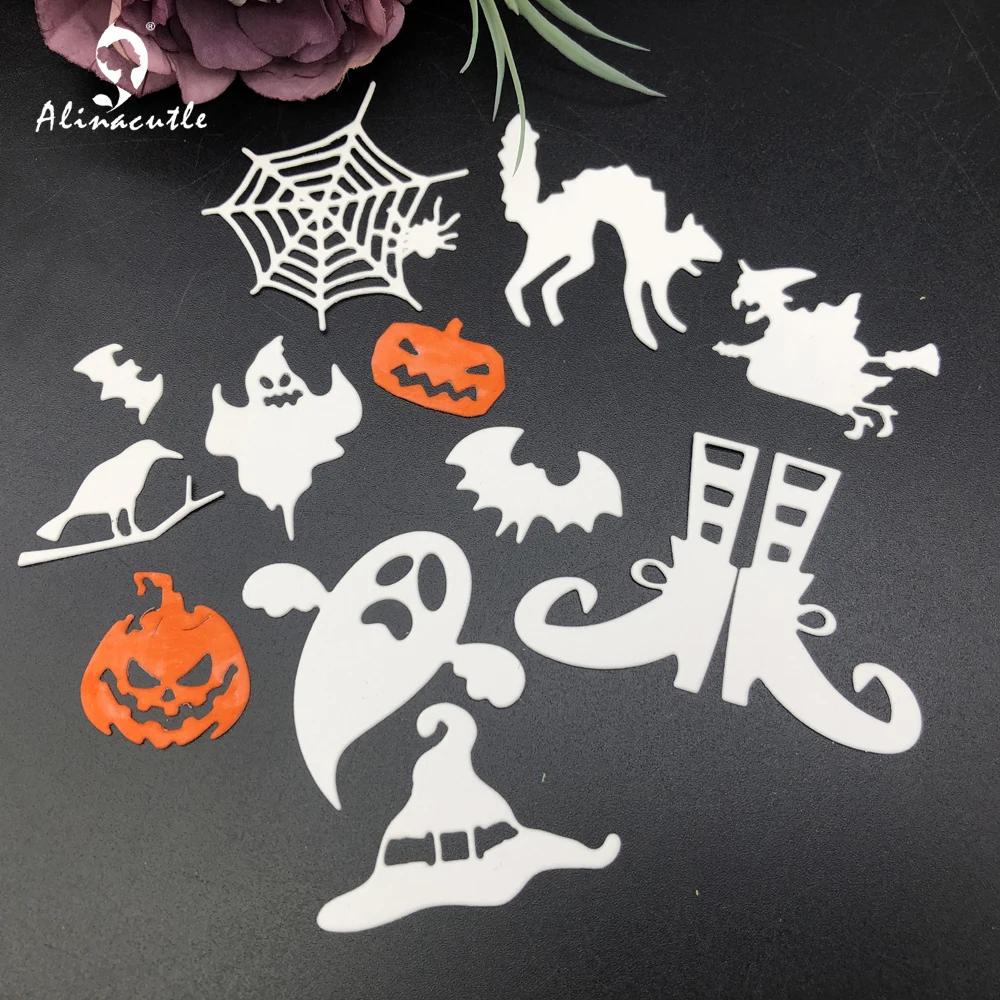 Alinacutle Metalowe matryce do wycinania Części Halloween Pająk Kot Scrapbooking Papierowy album rzemieślniczy Ręcznie robiony szablon kartki