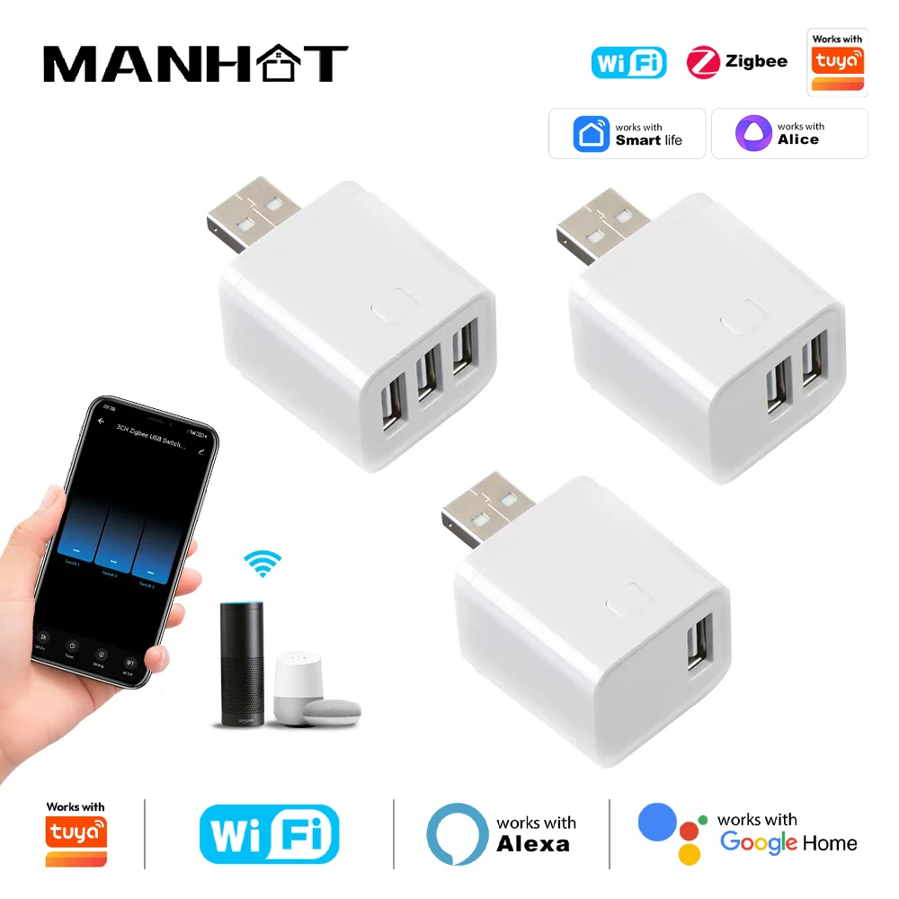 Kompatibel mit Tuya WiFi/Zigbee Smart Micro 1 2 3 USB-Adapter-Schalter 5V Mini-USB-Netzteil für Alexa Google Yandex Alice