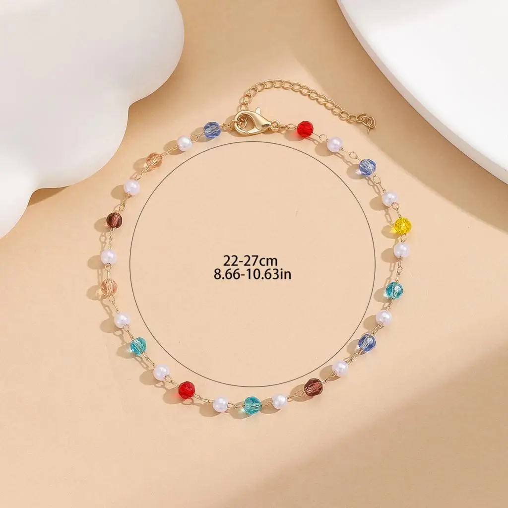 Kinitial Exquisite and fashionable laser plated anklet, red, yellow, green, white small pearl anklet as an anniversary gift for